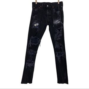 Levi's 501 White Oak Extreme Destroyed Raw Hem Slim Leg Jeans w/ Butt Slit